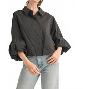 NEW EN MERCI on call bubble sleeve button down top in black